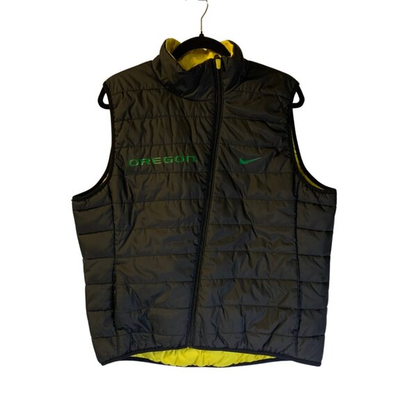 Nike Other - Nike Men's Oregon Ducks Puffer Vest Sz L Reversible Black Yellow U of O Full Zip